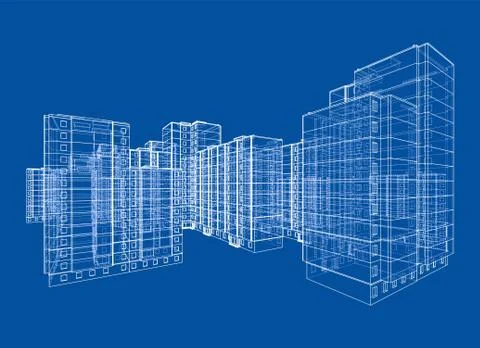 Vector wire-frame model of a multi-storey building Ilustración de archivo