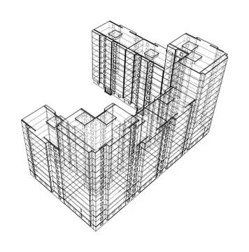 Vector wire-frame model of a multi-storey building Ilustración de archivo