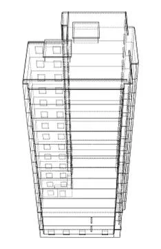Vector wire-frame model of a multi-storey building Ilustración de archivo