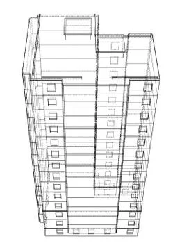 Vector wire-frame model of a multi-storey building Ilustración de archivo