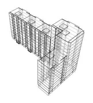 Vector wire-frame model of a multi-storey building Ilustración de archivo