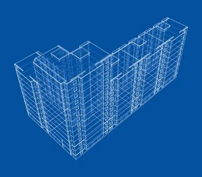 Vector wire-frame model of a multi-storey building Ilustración de archivo