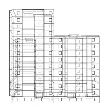 Vector wire-frame model of a multi-storey building Ilustración de archivo