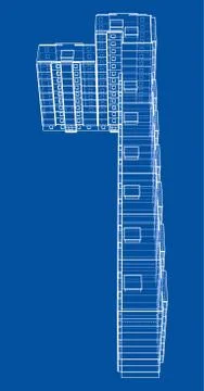 Vector wire-frame model of a multi-storey building Ilustración de archivo
