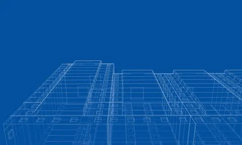 Vector wire-frame model of a multi-storey building Ilustración de archivo