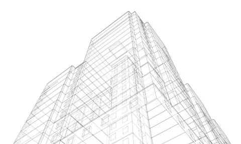 Vector wire-frame model of a multi-storey building Ilustración de archivo