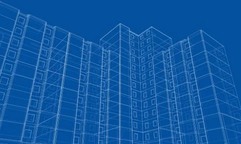 Vector wire-frame model of a multi-storey building Ilustración de archivo