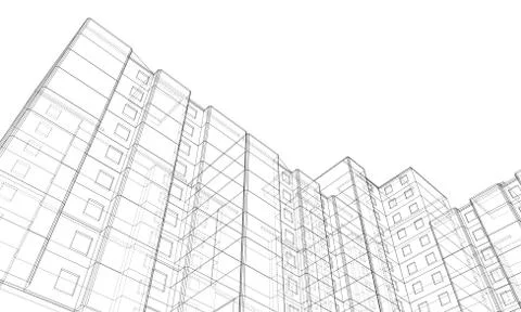 Vector wire-frame model of a multi-storey building Stock Illustration