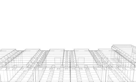 Vector wire-frame model of a multi-storey building Ilustración de archivo