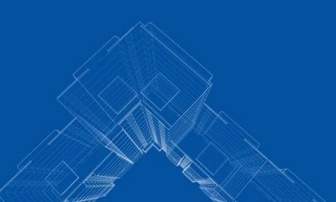 Vector wire-frame model of a multi-storey building Ilustración de archivo
