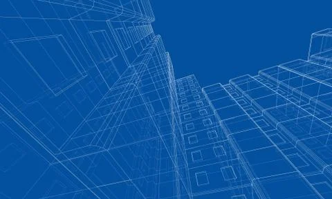 Vector wire-frame model of a multi-storey building Ilustración de archivo