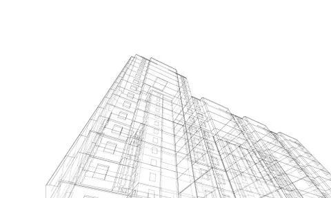 Vector wire-frame model of a multi-storey building Ilustración de archivo