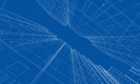 Vector wire-frame model of a multi-storey building Ilustración de archivo