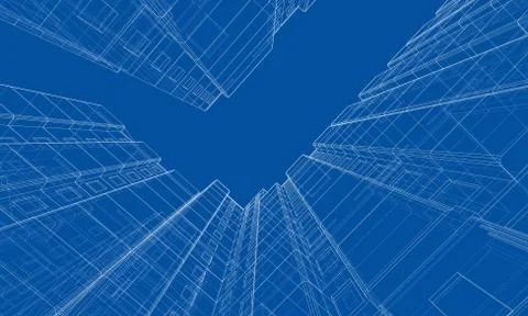 Vector wire-frame model of a multi-storey building Ilustración de archivo