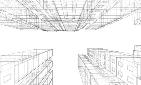 Vector wire-frame model of a multi-storey building Ilustración de archivo