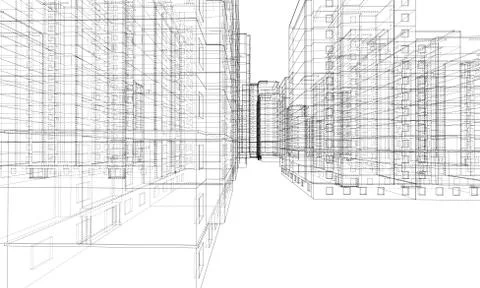 Vector wire-frame model of a multi-storey building Ilustración de archivo