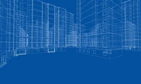 Vector wire-frame model of a multi-storey building Ilustración de archivo