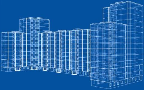Vector wire-frame model of a multi-storey building Ilustración de archivo