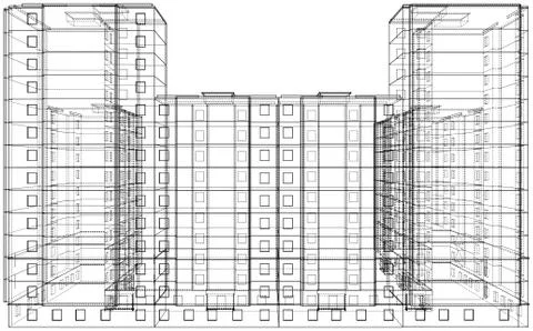 Vector wire-frame model of a multi-storey building Ilustración de archivo