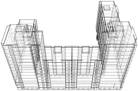 Vector wire-frame model of a multi-storey building Ilustración de archivo