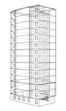 Vector wire-frame model of a multi-storey building Ilustración de archivo