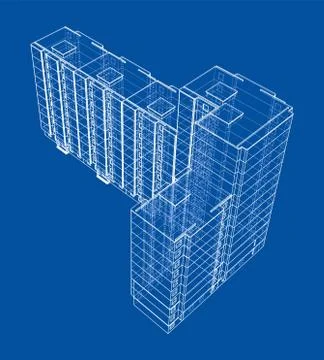 Vector wire-frame model of a multi-storey building Ilustración de archivo