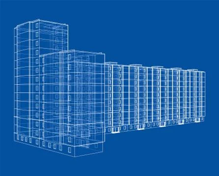 Vector wire-frame model of a multi-storey building Ilustración de archivo