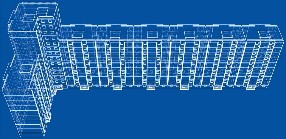 Vector wire-frame model of a multi-storey building Ilustración de archivo