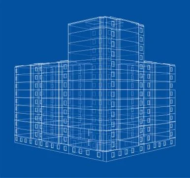 Vector wire-frame model of a multi-storey building Ilustración de archivo