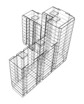Vector wire-frame model of a multi-storey building Ilustración de archivo