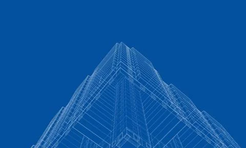Vector wire-frame model of a multi-storey building Ilustración de archivo