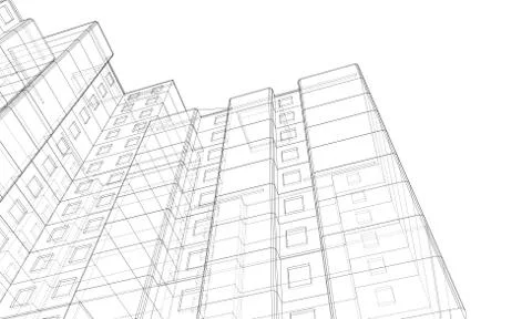 Vector wire-frame model of a multi-storey building Ilustración de archivo