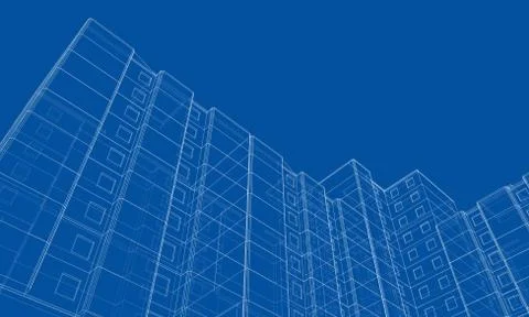 Vector wire-frame model of a multi-storey building Ilustración de archivo