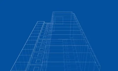 Vector wire-frame model of a multi-storey building Ilustración de archivo
