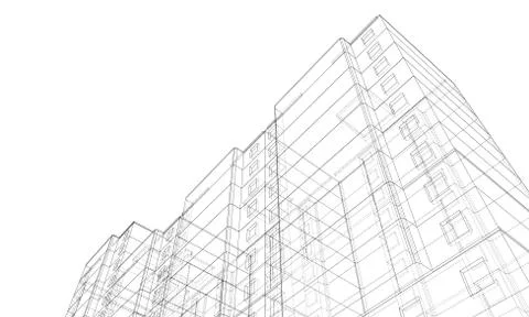 Vector wire-frame model of a multi-storey building Ilustración de archivo
