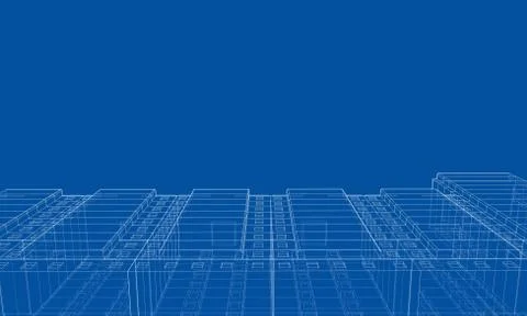 Vector wire-frame model of a multi-storey building Ilustración de archivo