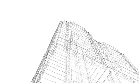 Vector wire-frame model of a multi-storey building Ilustración de archivo