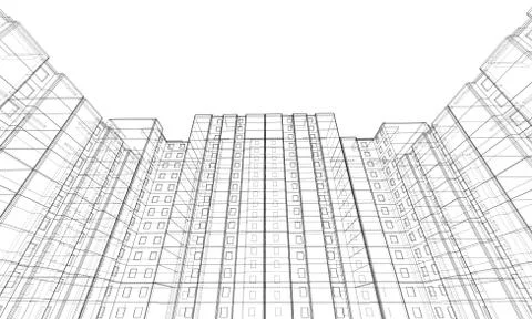 Vector wire-frame model of a multi-storey building Illustrazione stock