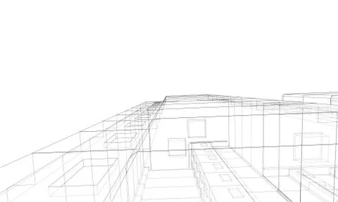 Vector wire-frame model of a multi-storey building Ilustración de archivo