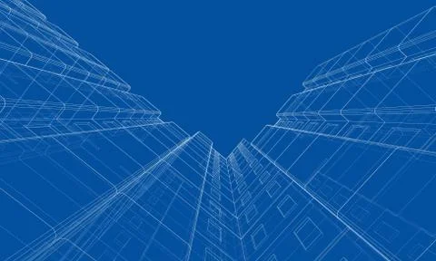 Vector wire-frame model of a multi-storey building Ilustración de archivo