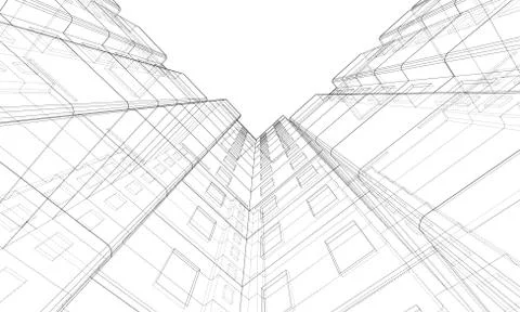 Vector wire-frame model of a multi-storey building Ilustración de archivo