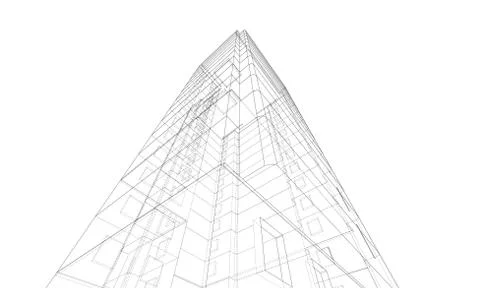 Vector wire-frame model of a multi-storey building Ilustración de archivo