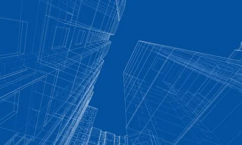 Vector wire-frame model of a multi-storey building Ilustración de archivo