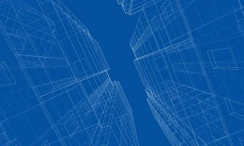 Vector wire-frame model of a multi-storey building Ilustración de archivo