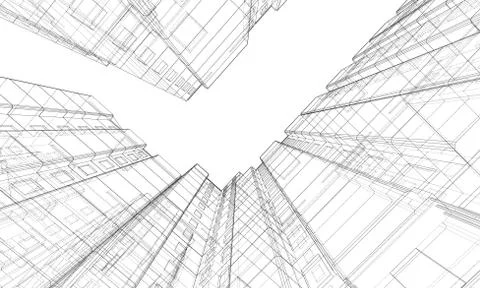 Vector wire-frame model of a multi-storey building Ilustración de archivo