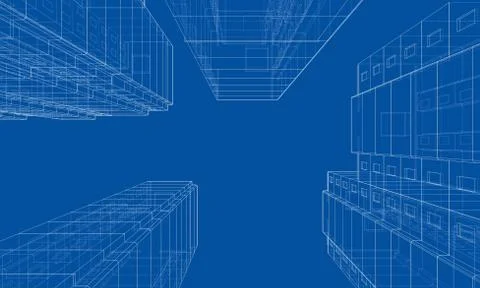 Vector wire-frame model of a multi-storey building Ilustración de archivo