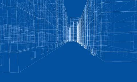 Vector wire-frame model of a multi-storey building Ilustración de archivo