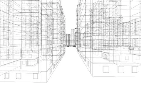 Vector wire-frame model of a multi-storey building Ilustración de archivo