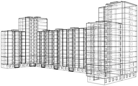 Vector wire-frame model of a multi-storey building Ilustración de archivo