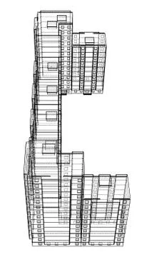 Vector wire-frame model of a multi-storey building Ilustración de archivo